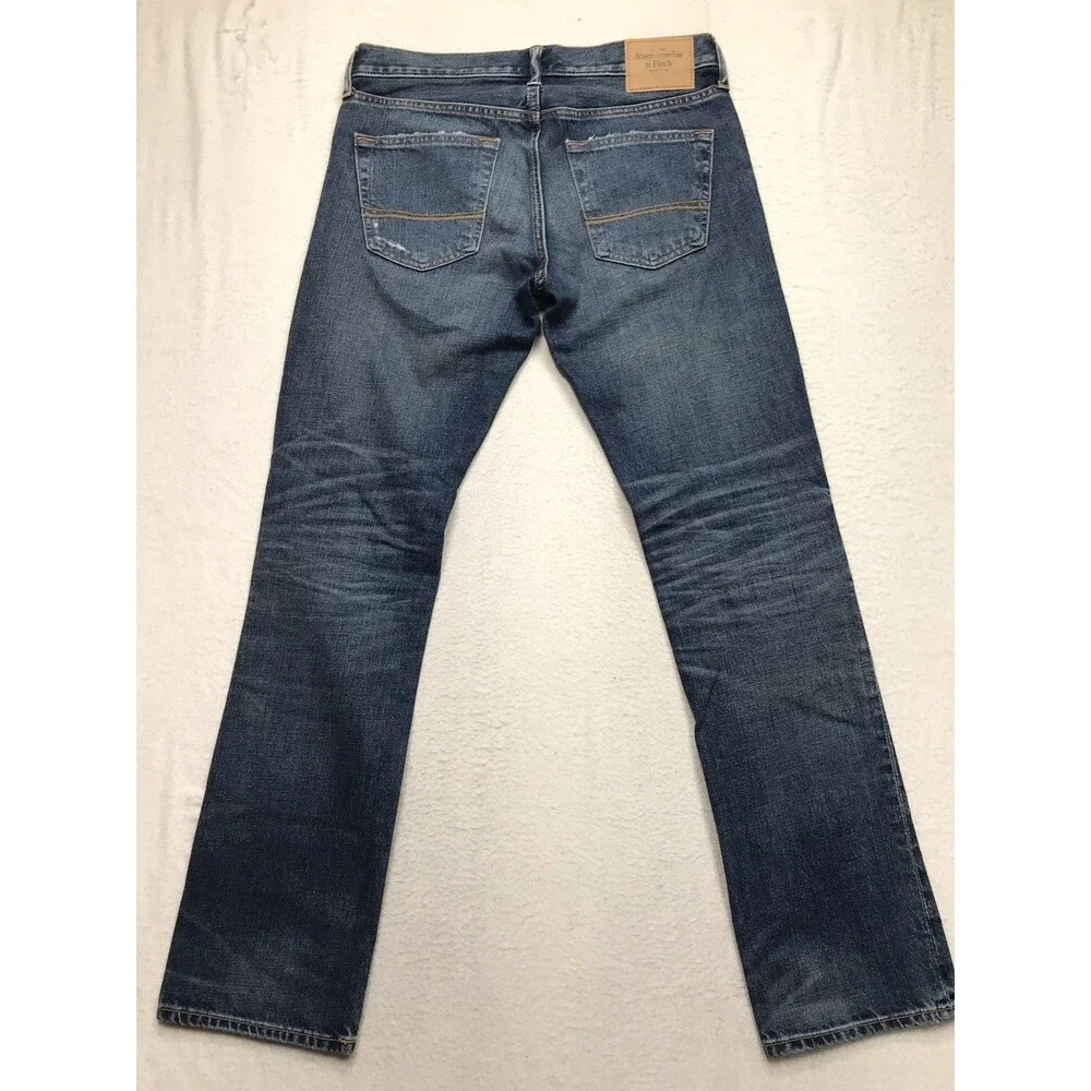 ABERCROMBIE & FITCH Jean Men 30x32 Button Fly Slim Straight Whisker Dark Wash